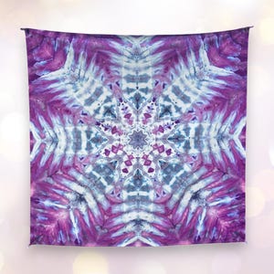 Tie Dye Tapestry, 58&quot;x 58&quot;, Ice Dyed Boho Wall Art in Soft Purples and Blues