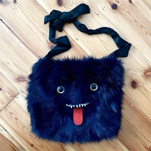 Furry Monster Shoulder Bag, Large, Sparkly Eyes and Adjustable Straps. Glittery Teeth. Men Women, Gifts for geeks nerds cosplay furry winter