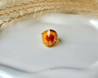 Anillo de resina con flores prensadas auténticas / Joyería botánica única / Flores secas / Estética bohemia