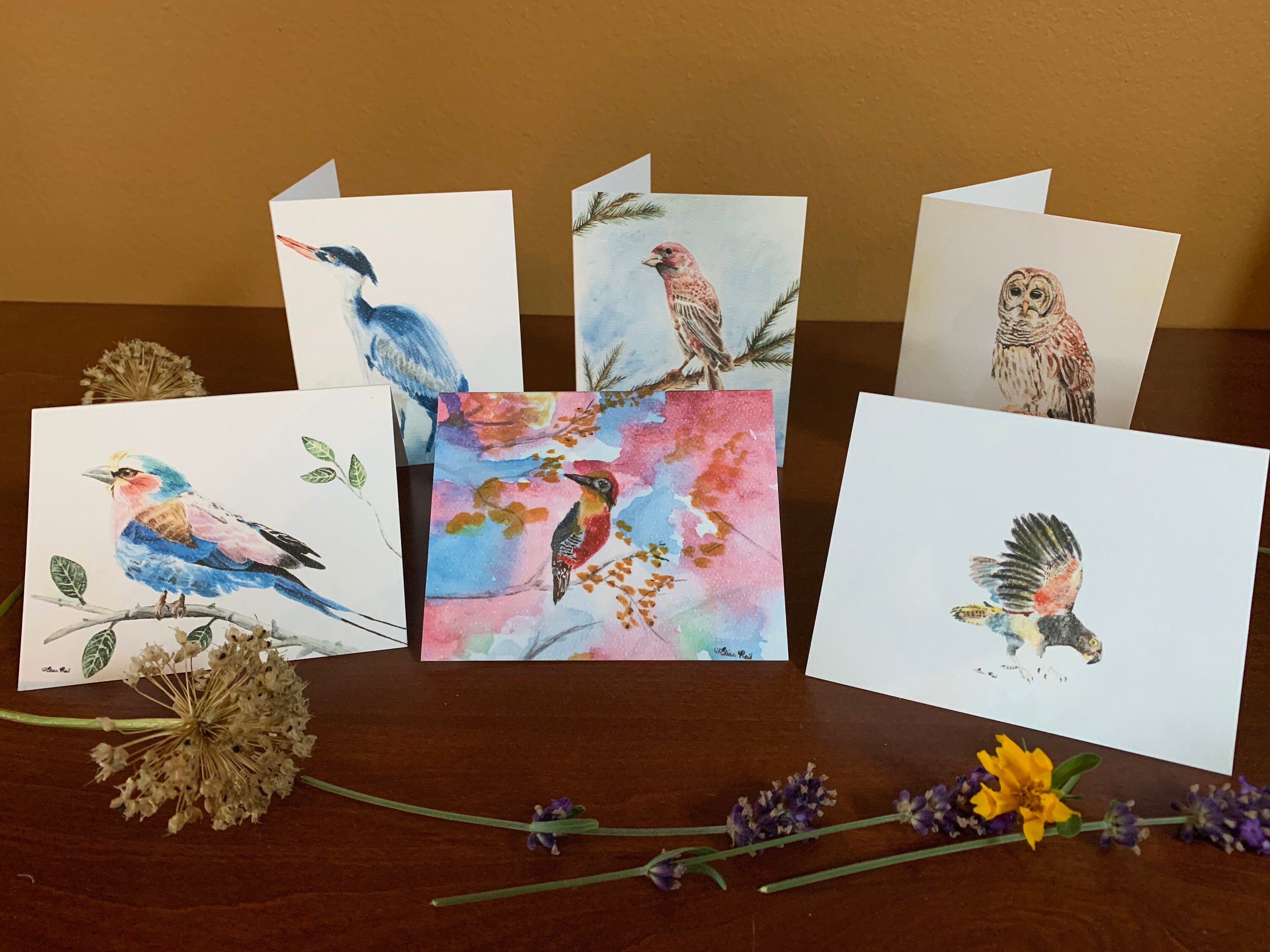 Teal Bird/note cards/boutique notecards/blank/6 per pack/season series/folded blank/Gift for her/water color note cards