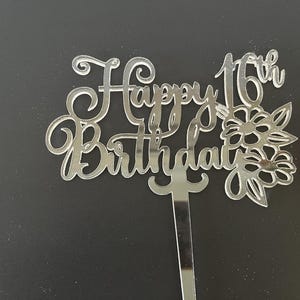 Happy Birthday Sweet 16 Cake Topper, Cake Decor, Acrylic Cake Charm, Birthday Cake Topper, Birthday Party Cake Topper, Birthday  Decor