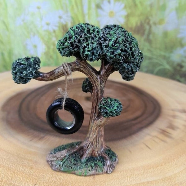Miniature Tree with Tire Swing/ Miniature tire swing/ Fairy Garden accessories/ The Elf's Cottage