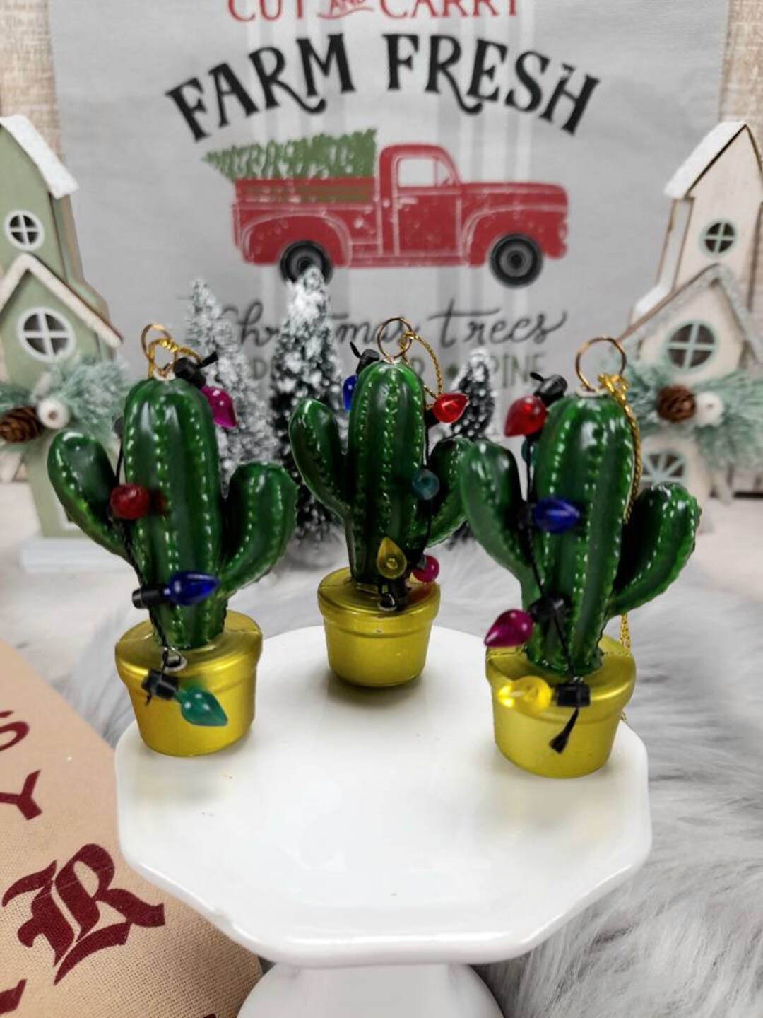Set of 3 Mini Cactus Christmas Ornaments/ the Elf's Cottage - Etsy