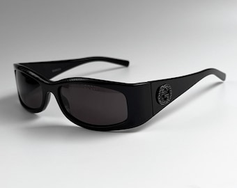 Gucci Oversized Rimless Sunglasses Shield Wraparound White Dark