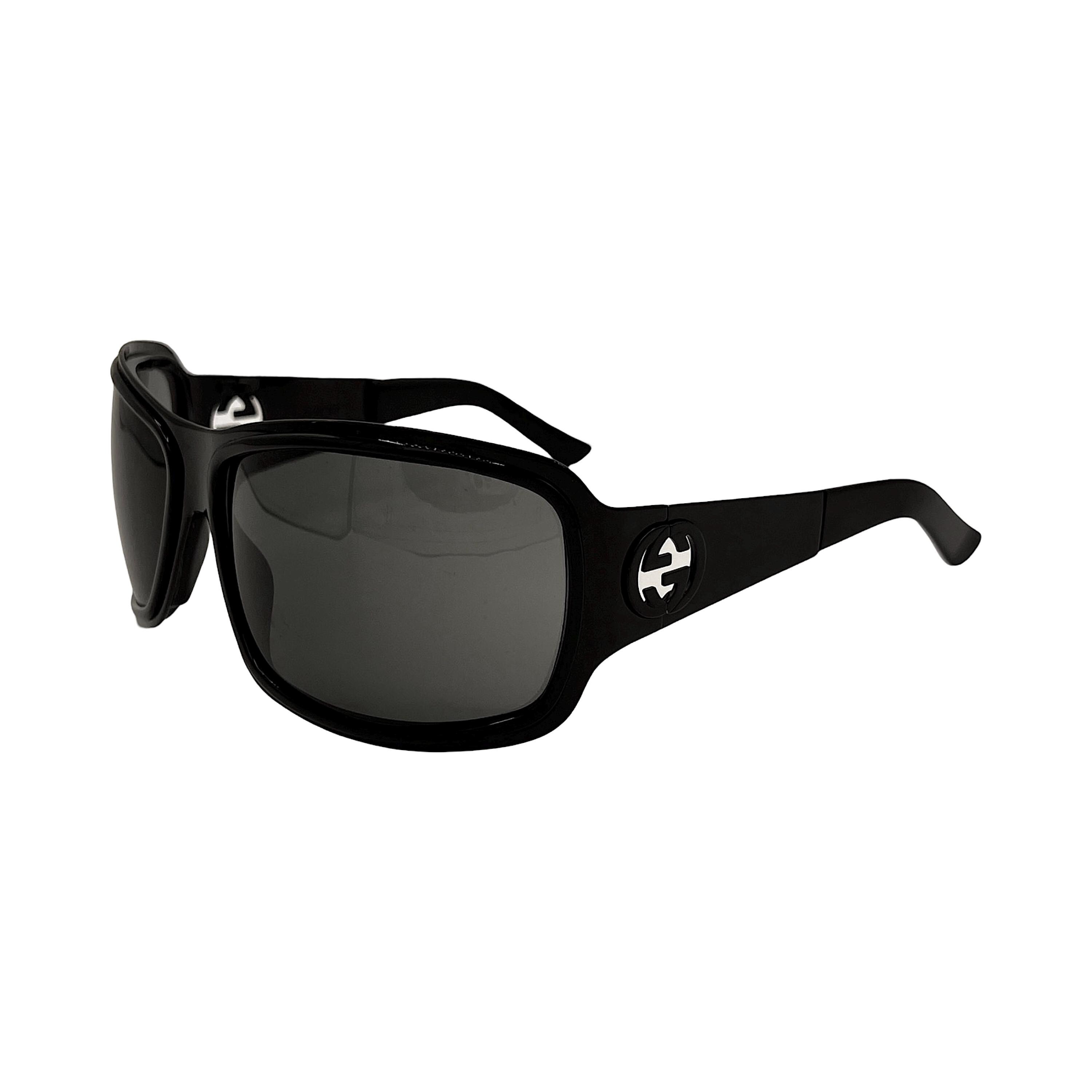 Gucci Sunglasses Logo Black Shield Oversized Square