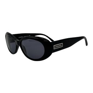 Chanel Sunglasses Logo Black Wrap Oval Silver Monogram Vintage 5119 Y2K 2000s Authentic