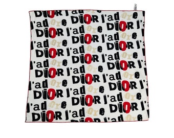 Christian Dior Scarf Neckerchief Bandana Logo Monogram Square J'adore Dior White Red Black Vintage Y2K Authentic