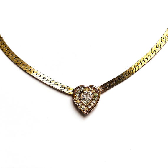 Christian Dior Necklace Gold Heart Crystal Diamante Chain