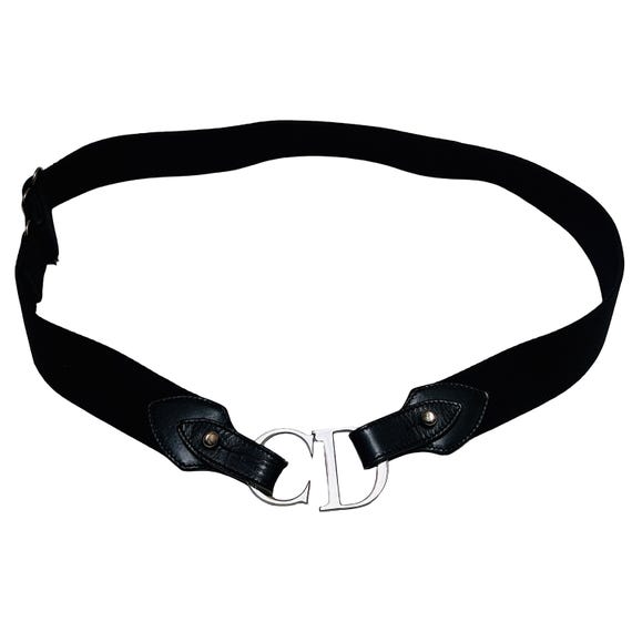 Vintage Christian Dior Belt: CD Logo, Black Fabric & Leather  display picture 1