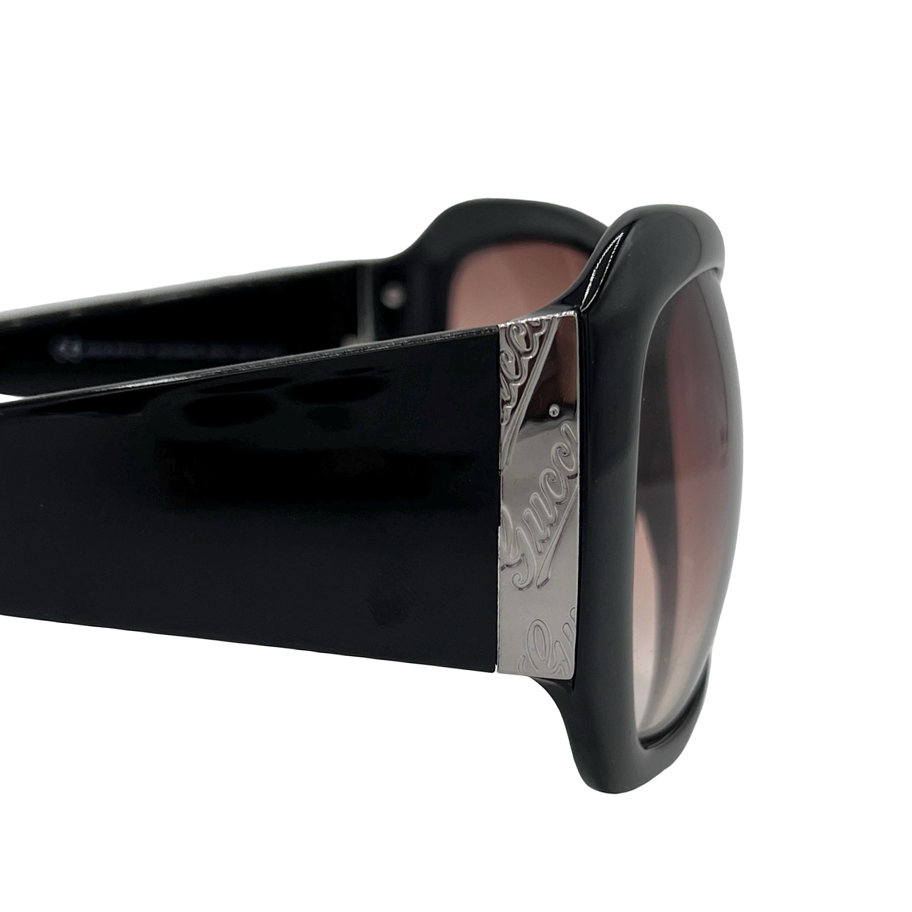 Vintage Gucci Web Black Butterfly Acetate Sheild Sunglasses W/ Case GG2901 Y2K Gucci Sunglasses Oversized Butterfly Shield Black Silver  main image 4