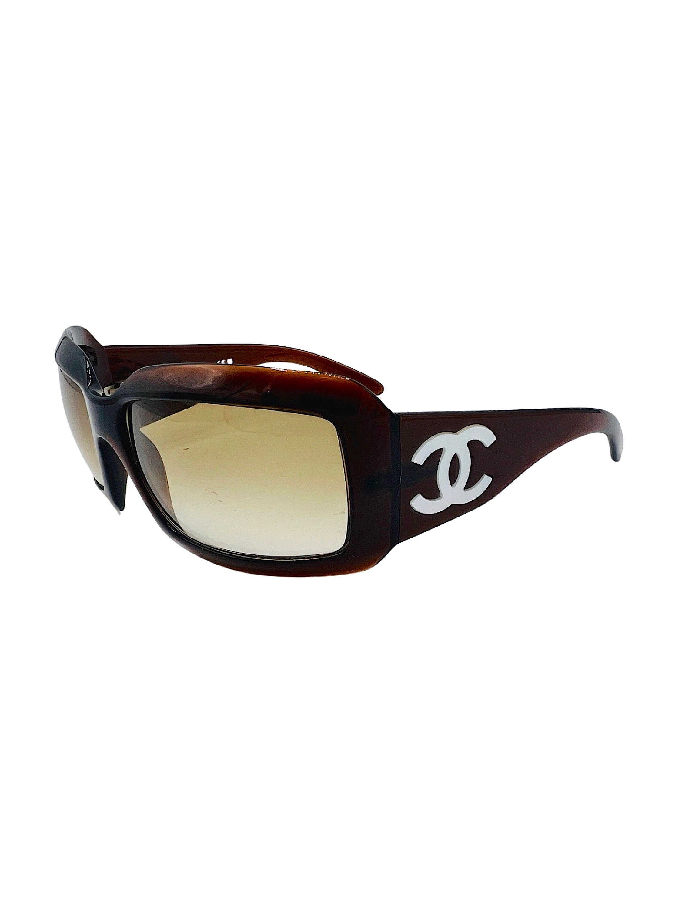 Chanel Sunglasses Black CC White Logo Monogram Chunky 5076 