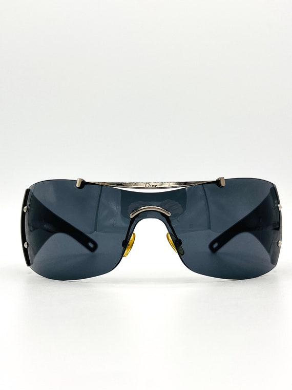 Christian Dior Sunglasses Shield Oversized Rimless Wrap Visor Ski Silver Mirror Blue Tinted Logo Monogram Diorito 2 Vintage Authentic Etsy Canada