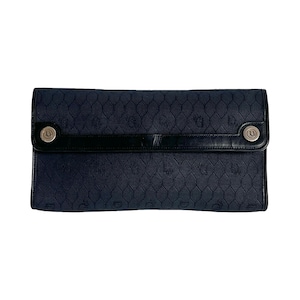 Christian Dior Clutch Bag Monogram Logo Navy Blue Vintage 1980s Honeycomb Envelope Canvas Leather Authentic