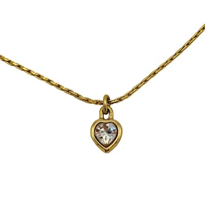 Christian Dior Necklace Gold Heart Crystal Chain Silver Vintage 1980s Authentic Gift Love