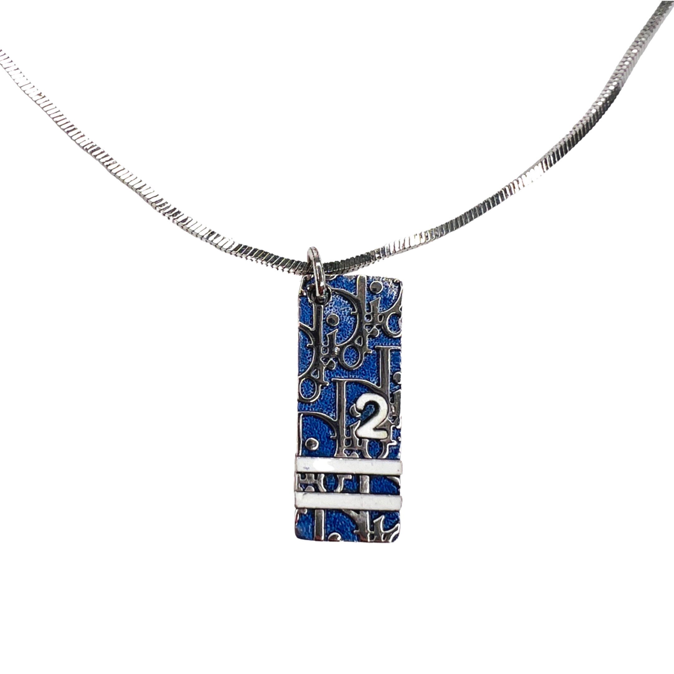Christian Dior Necklace Monogram Logo Tag Blue Silver Metal - Etsy