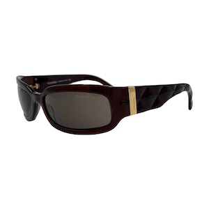 Chanel Sunglasses Wraparound Brown Quilted Gold Logo Monogram 5052 Vintage Rectangle Shield Y2K 2000s Authentic