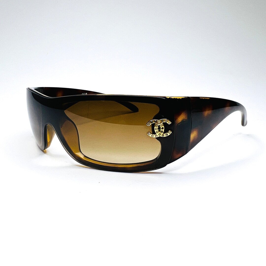 Chanel Sunglasses Shield Crystal Brown Tortoiseshell 5088B 
