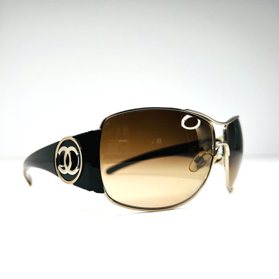 Buy Chanel Sunglasses Logo Oversized Brown Tinted Gold Metal Online in  India - Etsy