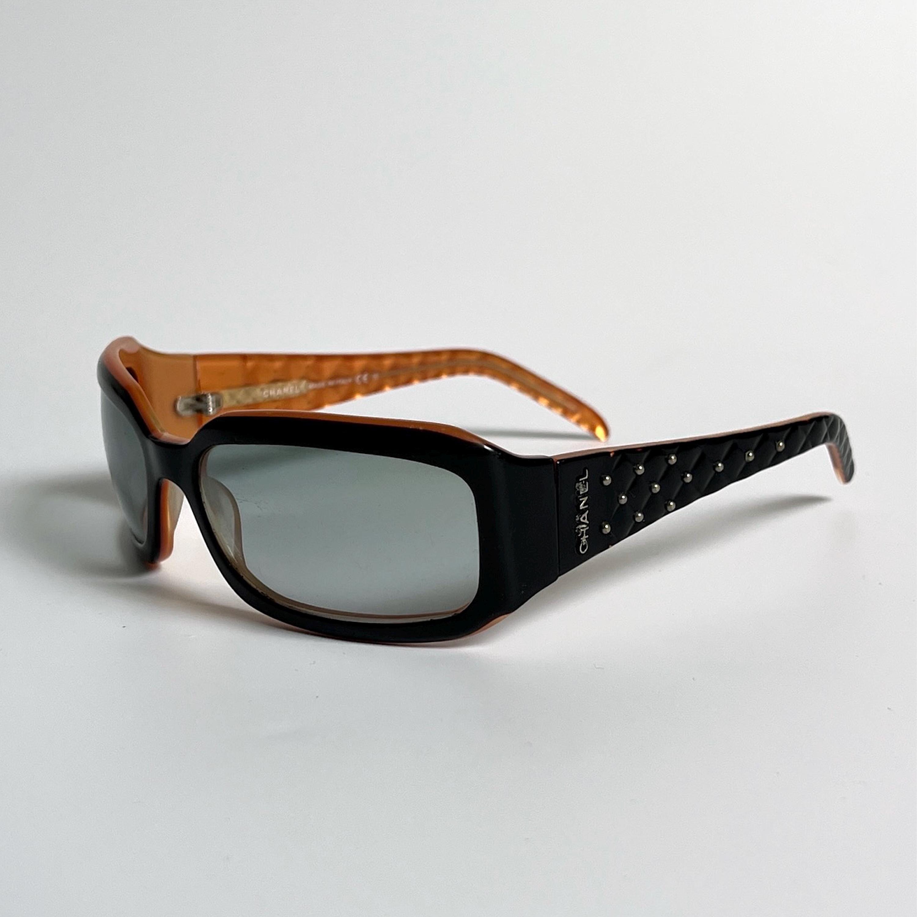 Chanel Black Sunglasses Rectangle Authentic Wraparound Logo