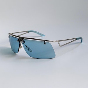 Dior Sunglasses Rimless Shield Blue Tinted Reflective Silver Frames Clubbing Wrap Visor Vintage Y2K 2000s