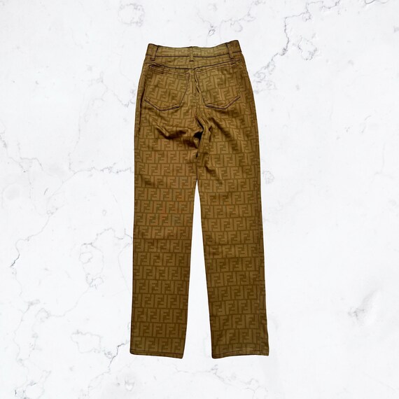 Fendi Jeans Trousers Zucca Logo Authentic Monogram Khaki Green Straight Leg Slim High Waisted XS Etsy Finland