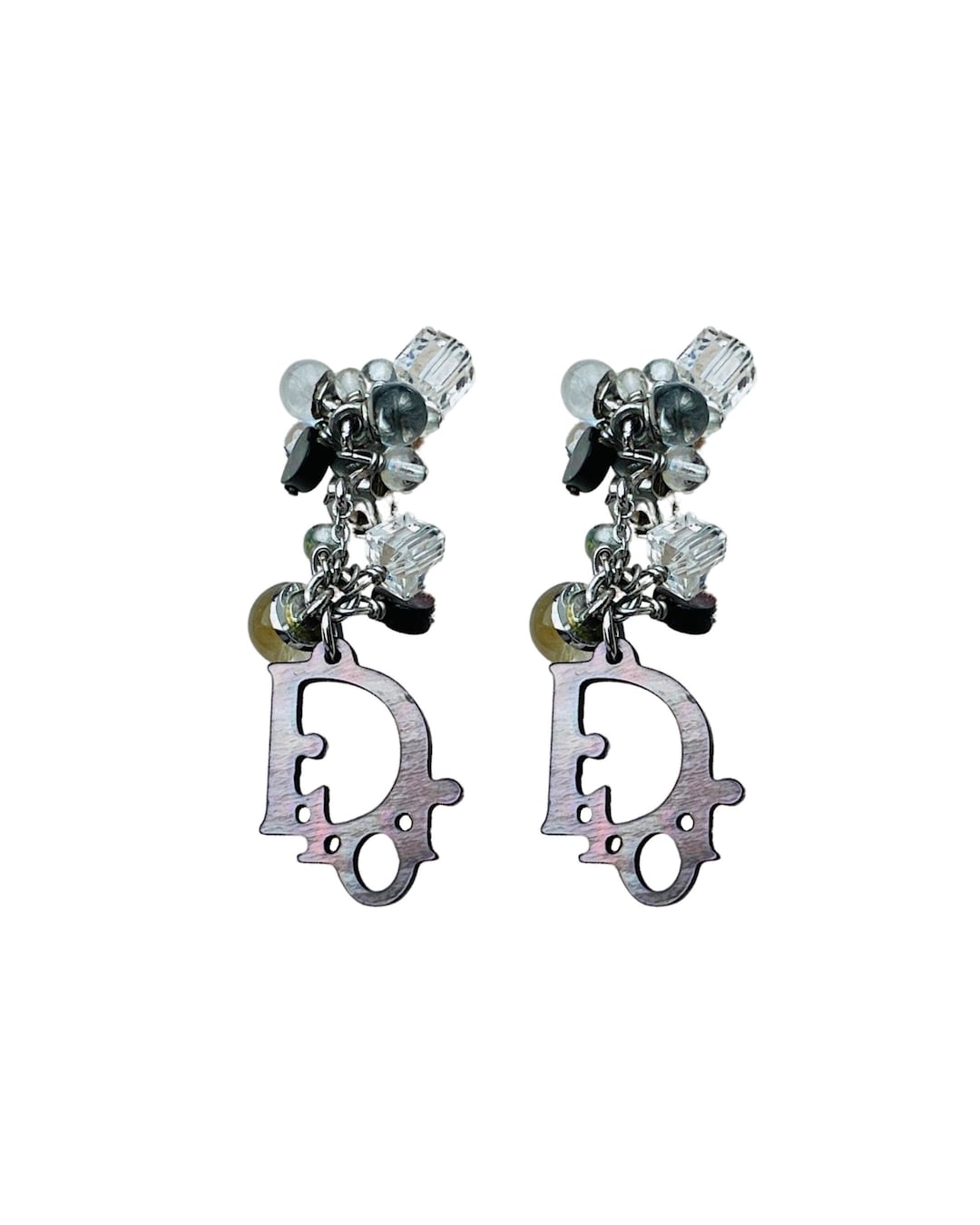 「高評価！」注目のレビュ Christian Silver Pearlescent Monogram Logo Earrings Dior 小物