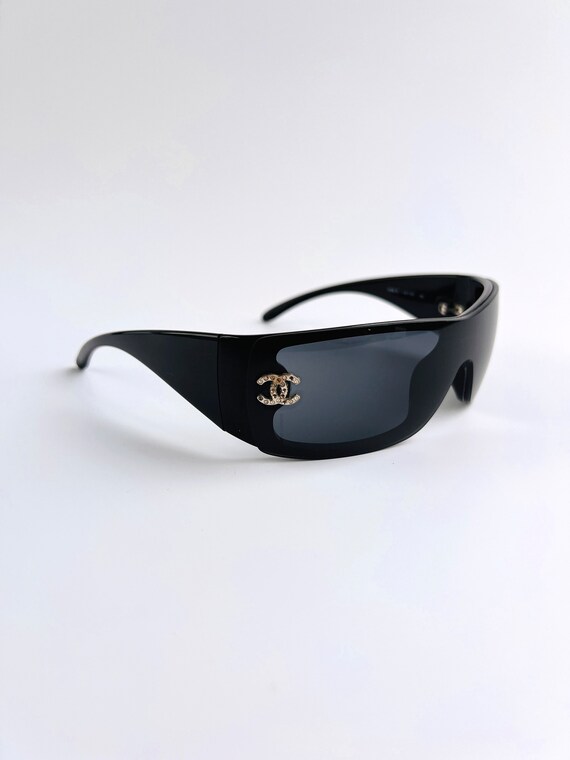 Chanel Sunglasses CC Shield Black Rimless Wrap Lo… - image 3