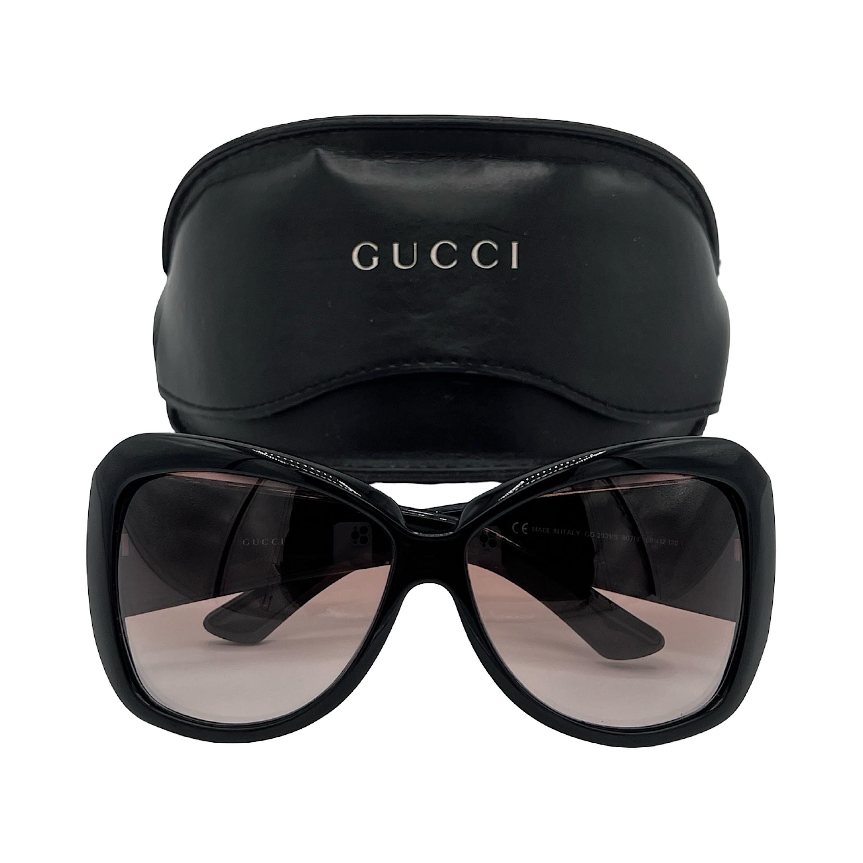 Gucci Sunglasses Oversized Butterfly Shield Black Silver 