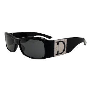 Dior Sunglasses Logo Black Wraparound Rectangle Silver D Cannage Shaded 2 Vintage Authentic Y2K 2000's Wrap