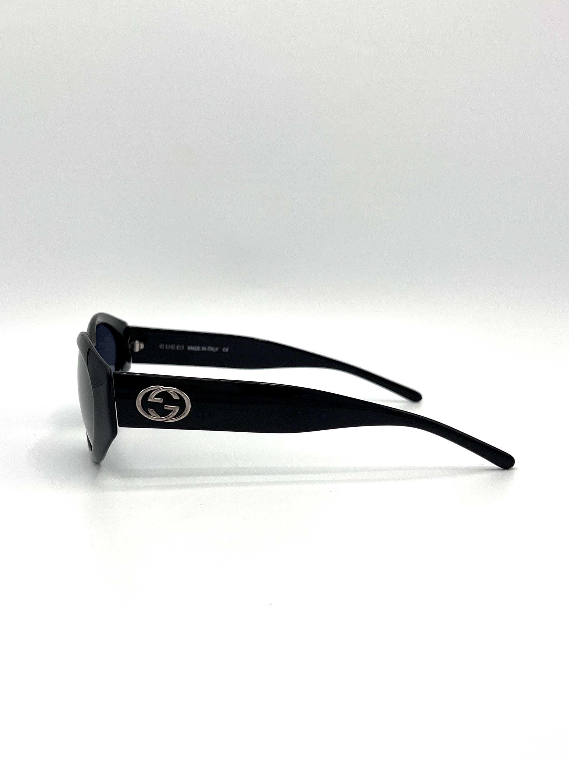 Gucci Sunglasses Logo Wraparound Black Silver Monogram GG