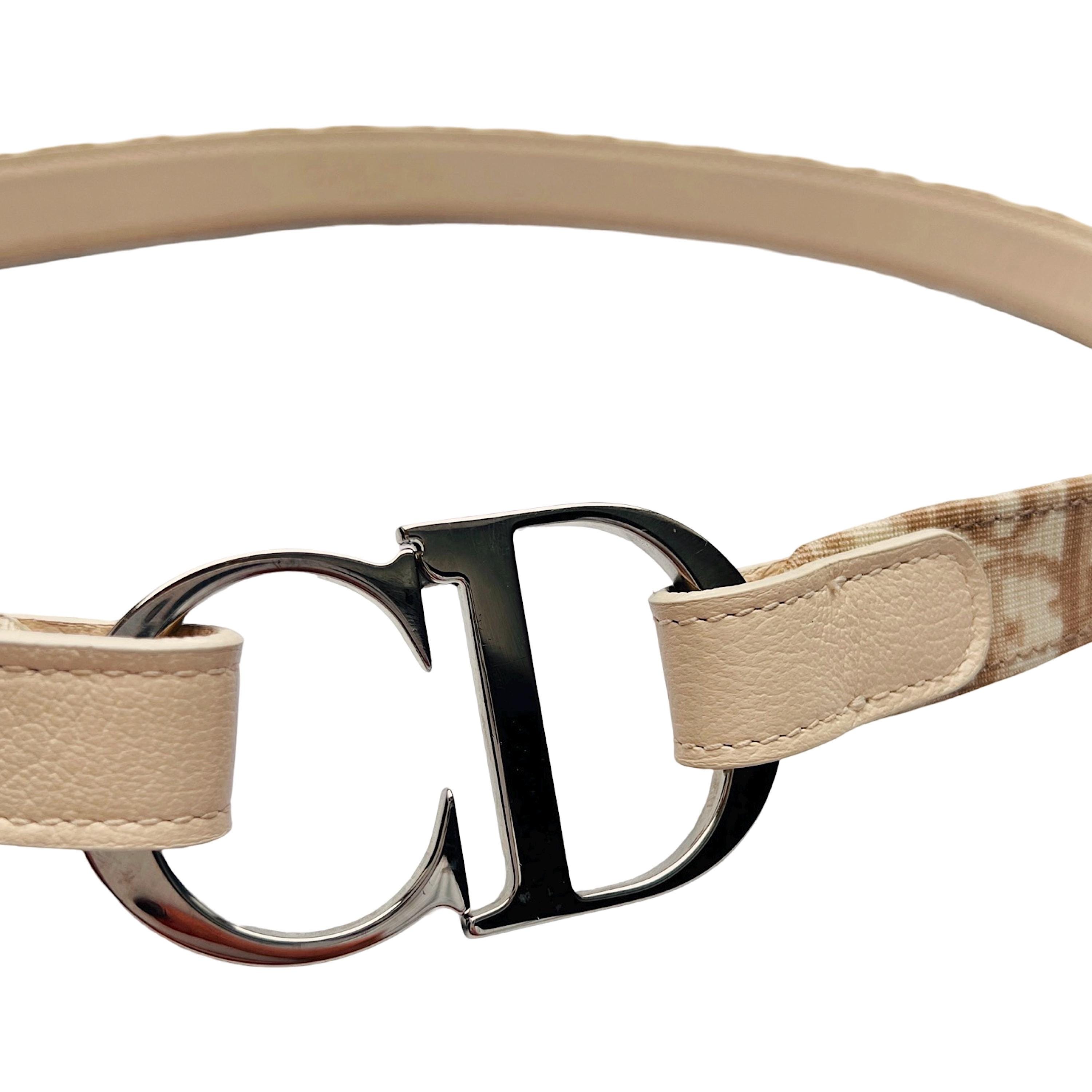 Christian Dior Belt Logo Monogram Beige Cream Leather Canvas