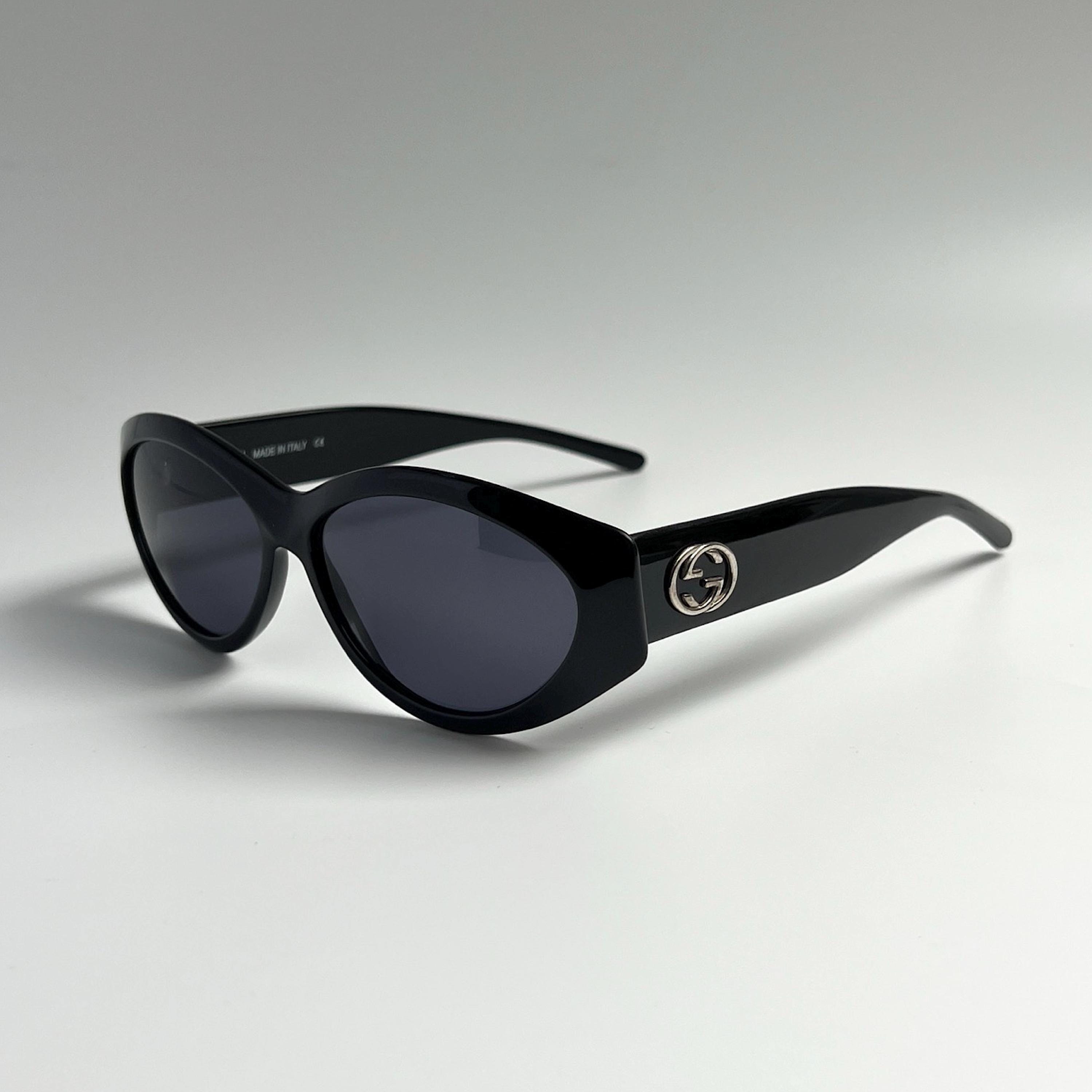 Gucci Sunglasses Oval Authentic Black Wraparound Silver Logo  display picture 2