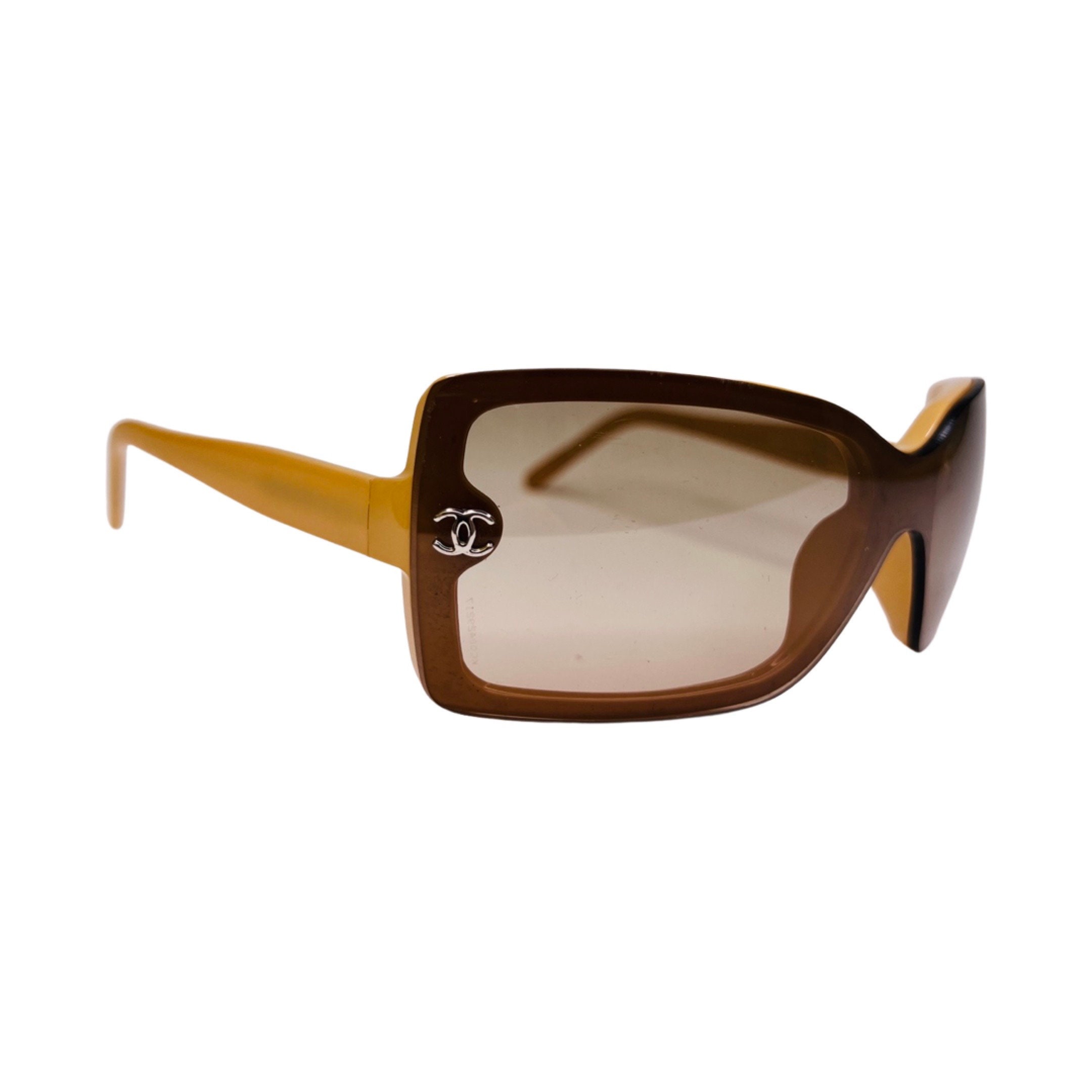 Chanel Sunglasses Oversized Brown Tinted Shield Rectangle 