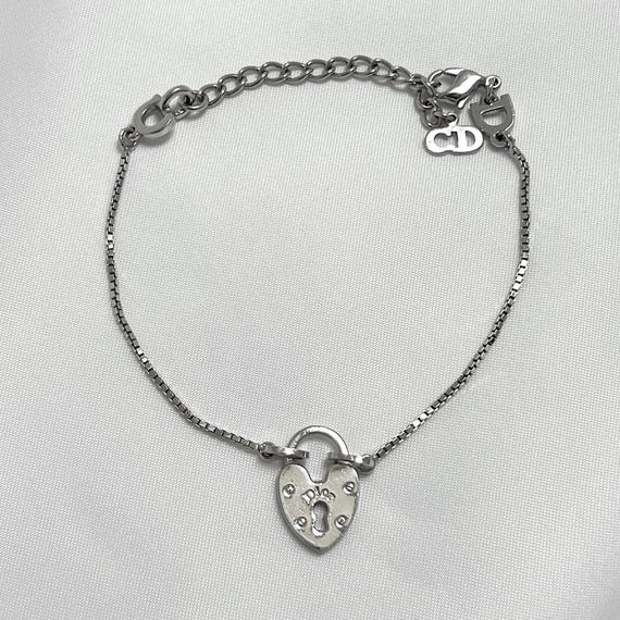 Christian Dior Silver Heart Bracelet Padlock Vintage Logo Y2K 