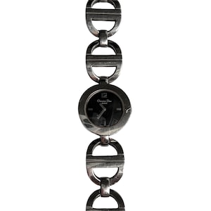 Christian Dior Watch Wristwatch Silver CD Malice Metal Bracelet Black Round Face Vintage Y2K Authentic