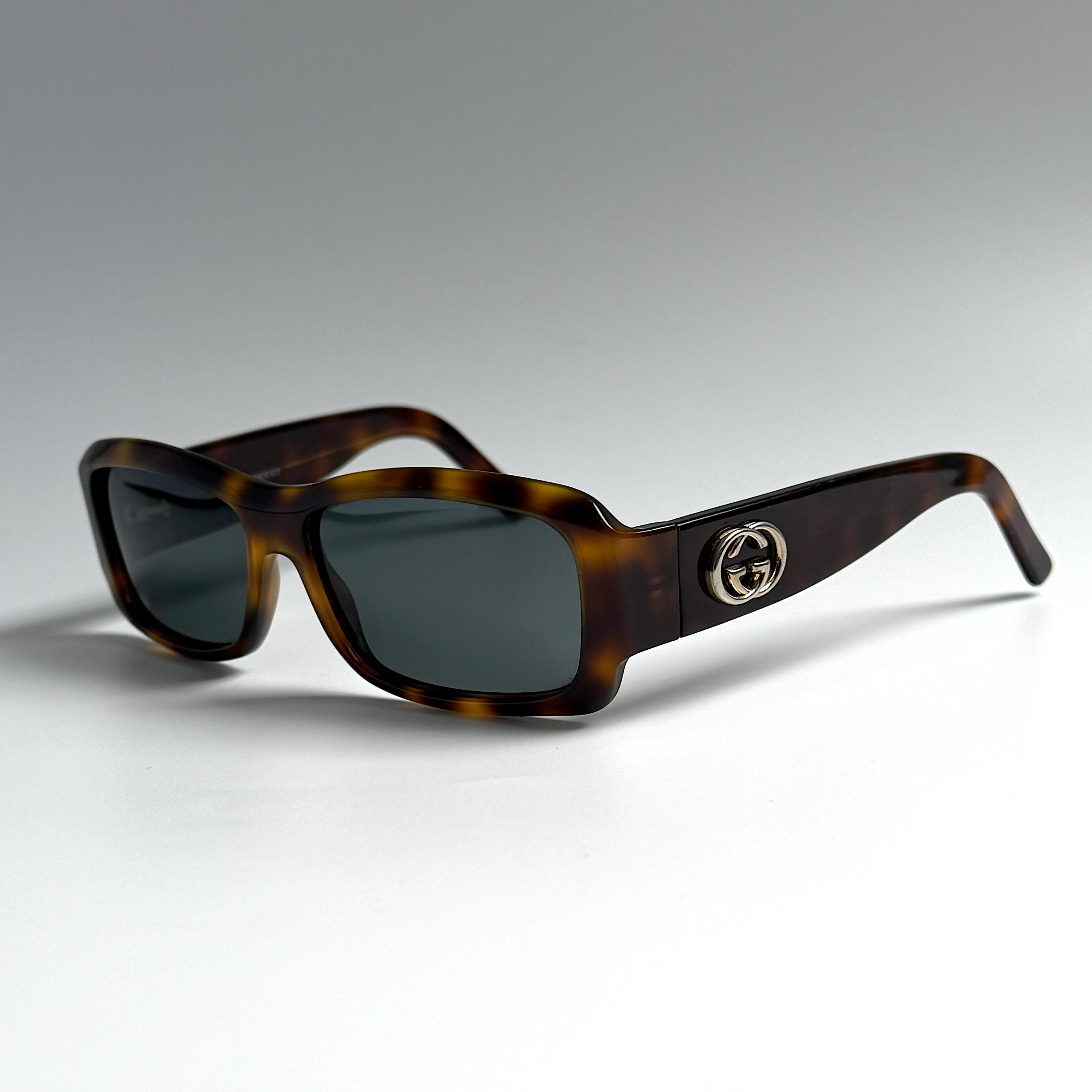 Gucci Wraparound Sunglasses Rectangular Brown Tortoiseshell Gold