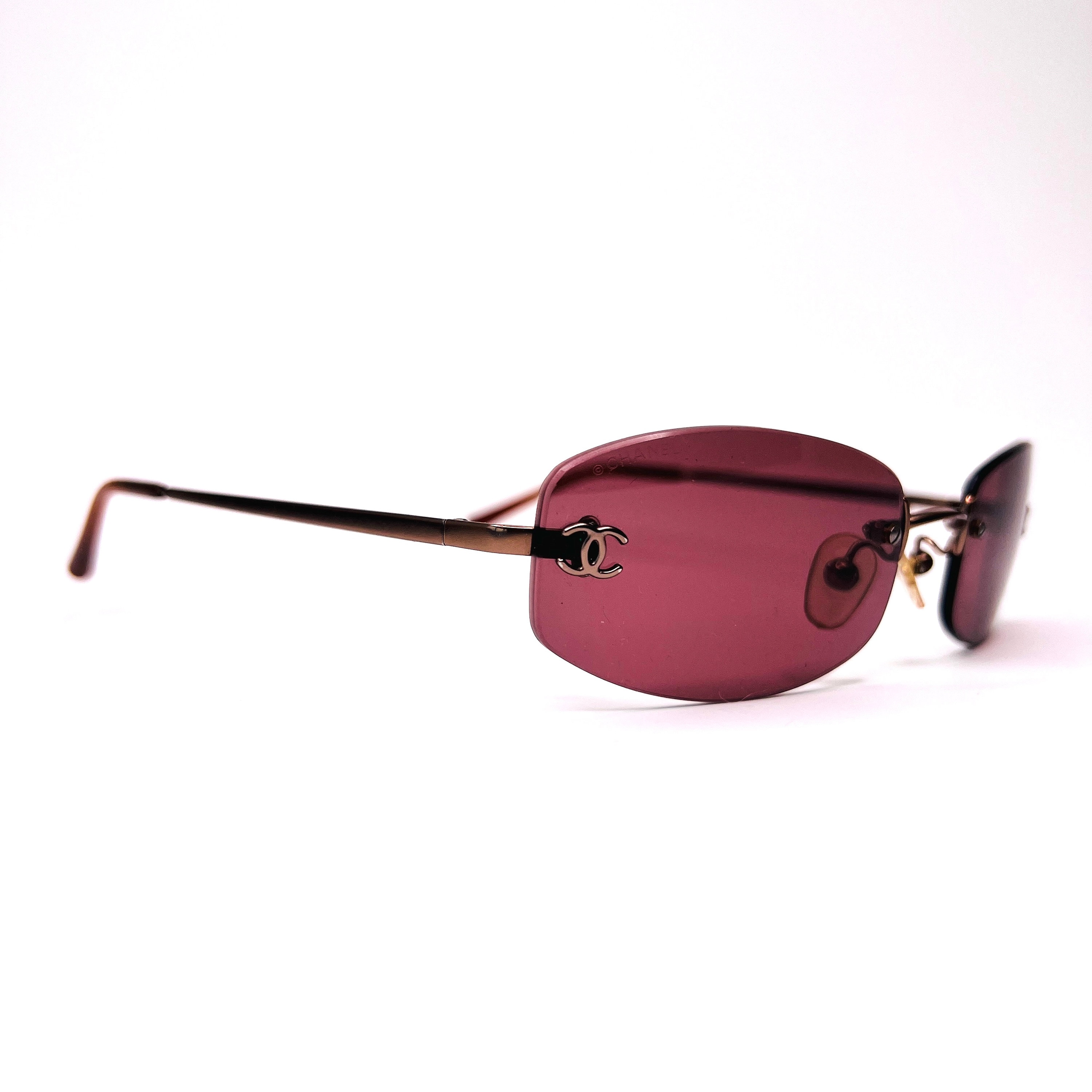 CHANEL 90s RIMLESS TINTED BURGUNDY SUNGLASSES