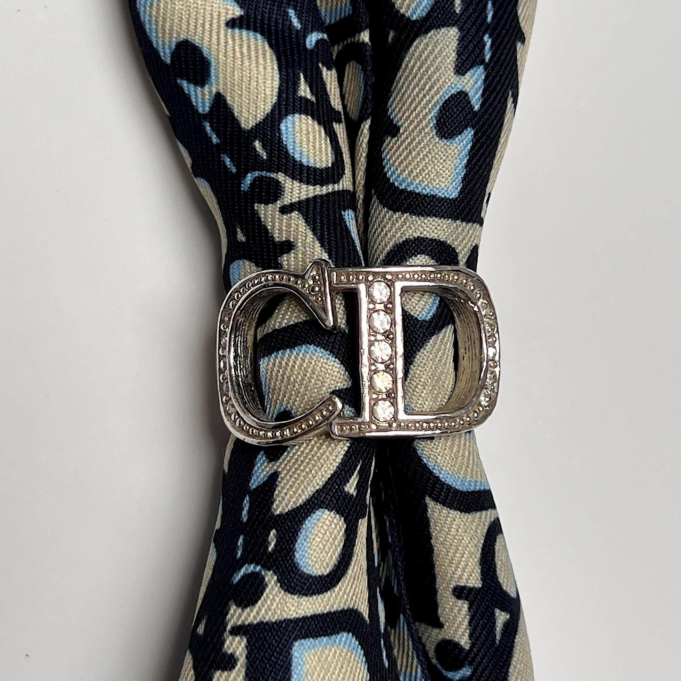 Christian Dior Scarf Ring Silver Crystal Diamante CD Logo