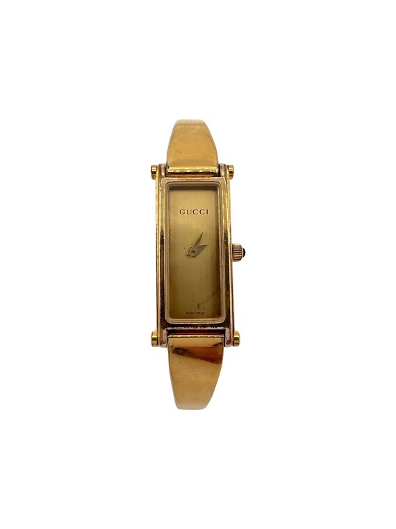 Orologio Gucci autentico orologio da polso da donna in oro con bracciale rigido vintage in metallo rettangolo 1500L Y2K