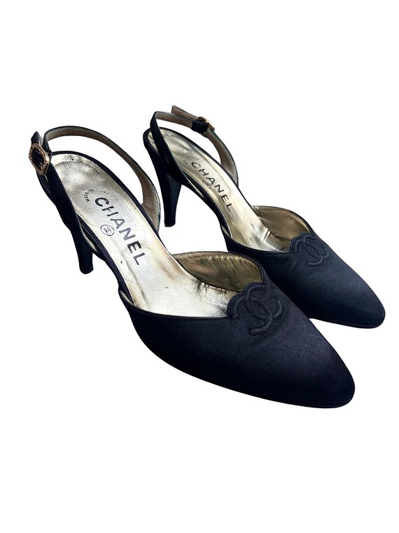 Chanel Heels Authentic 37 / 4 Slingback CC Logo M… - image 3
