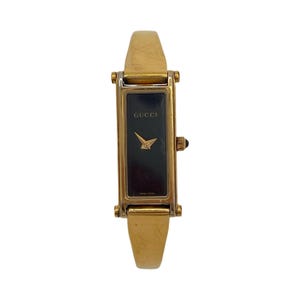 Gucci Watch Gold Black Wristwatch Bracelet 1500L Rectangle Vintage Y2K 2000s Swiss Made Authentic Stainless