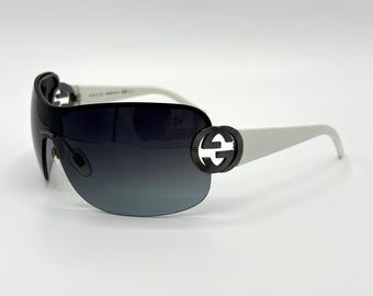 Gucci Oversized Rimless Sunglasses Shield Wraparound White Dark