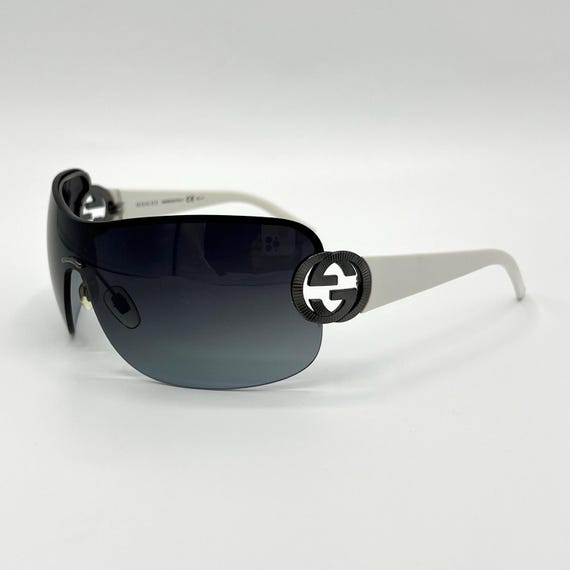 Gucci Oversized Rimless Sunglasses Shield Wraparound White Dark