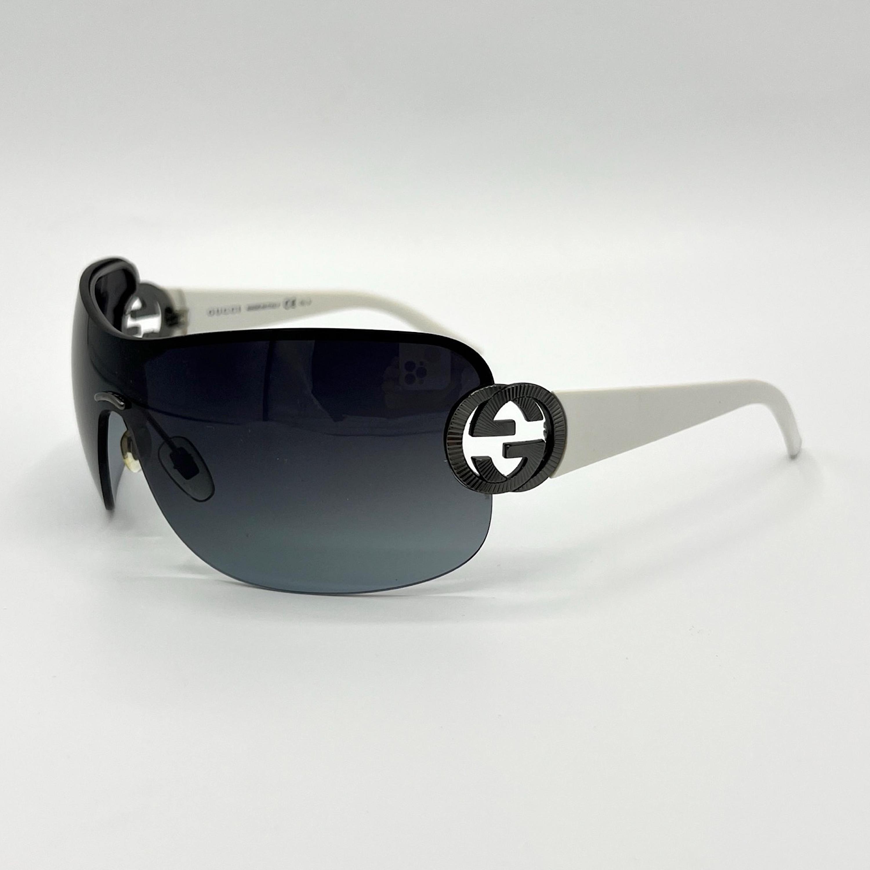 Gucci Oversized Rimless Sunglasses Shield Wraparound White Dark