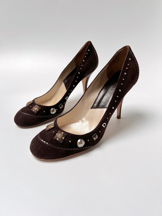 Christian Dior Heels Courts Pumps Brown Suede Embe