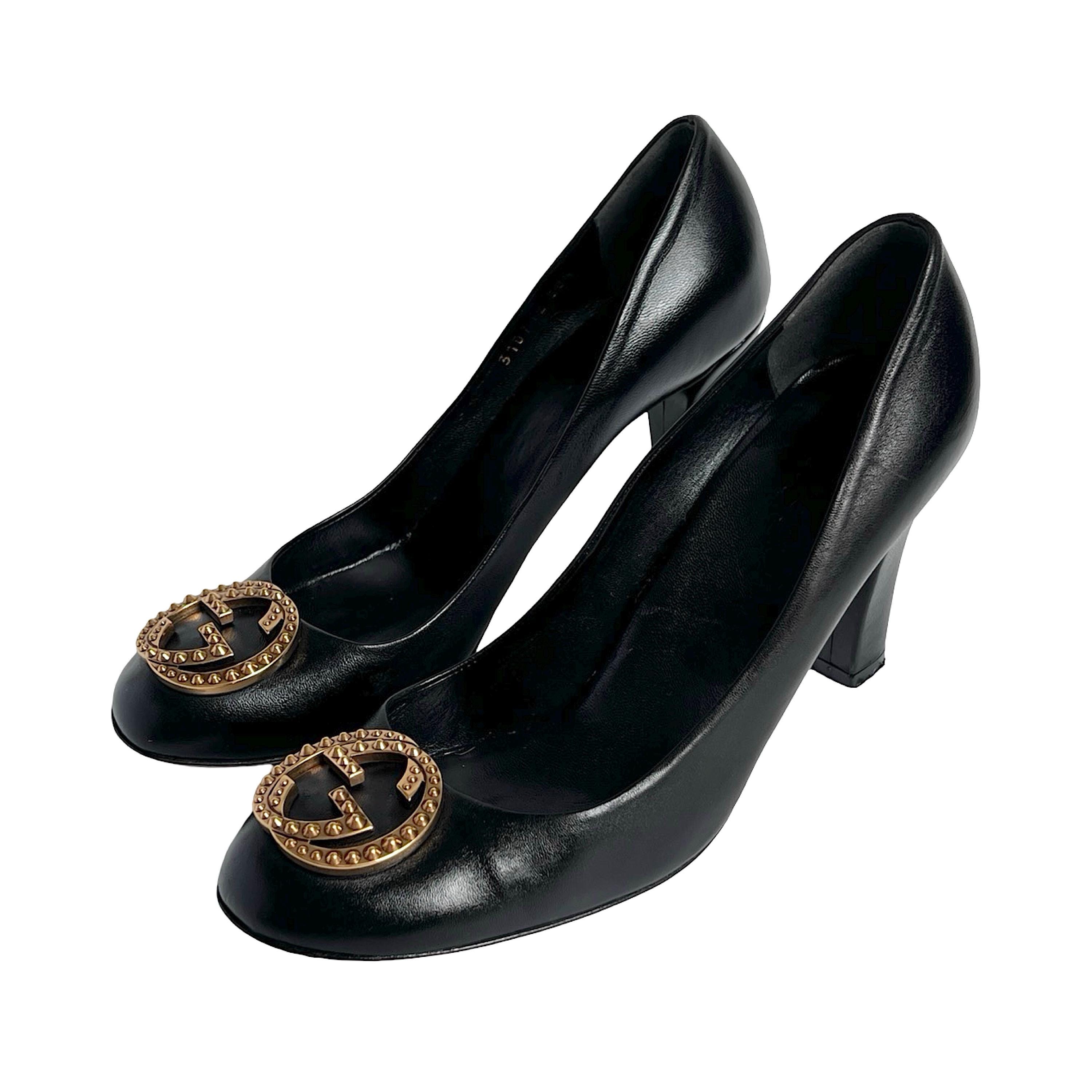 靴 Vintage Gucci Monogram Heels 36 1/2 Gucci Black GG Monogram Canvas and Leather Stiletto Heel