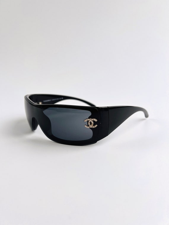 Chanel Sunglasses CC Shield Black Rimless Wrap Lo… - image 1