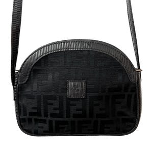 Fendi Crossbody Bag Monogram Zucca Black Canvas FF Logo Vintage 90s Authentic