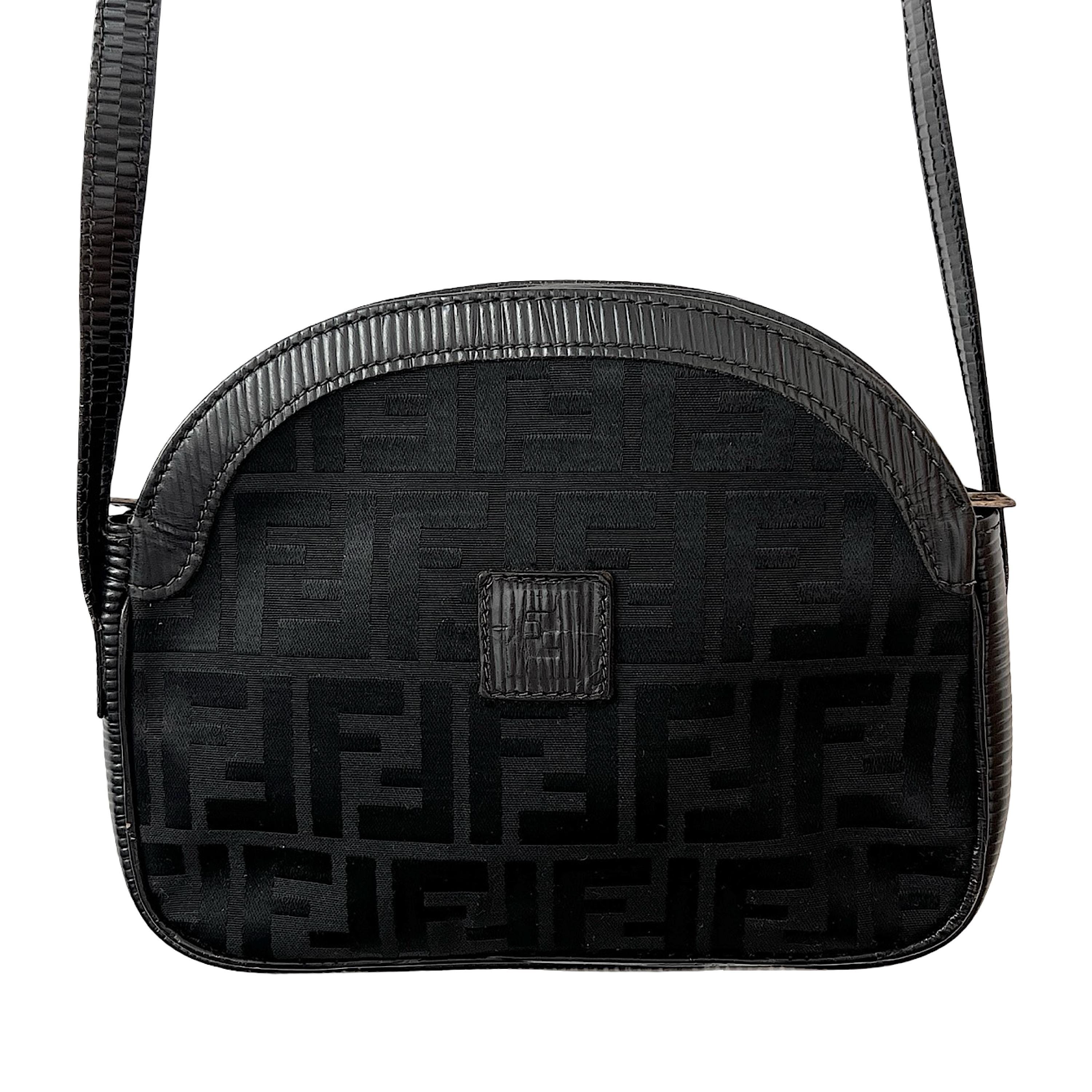 Fendi Crossbody Bag Monogram Zucca Black Canvas FF Logo Vintage