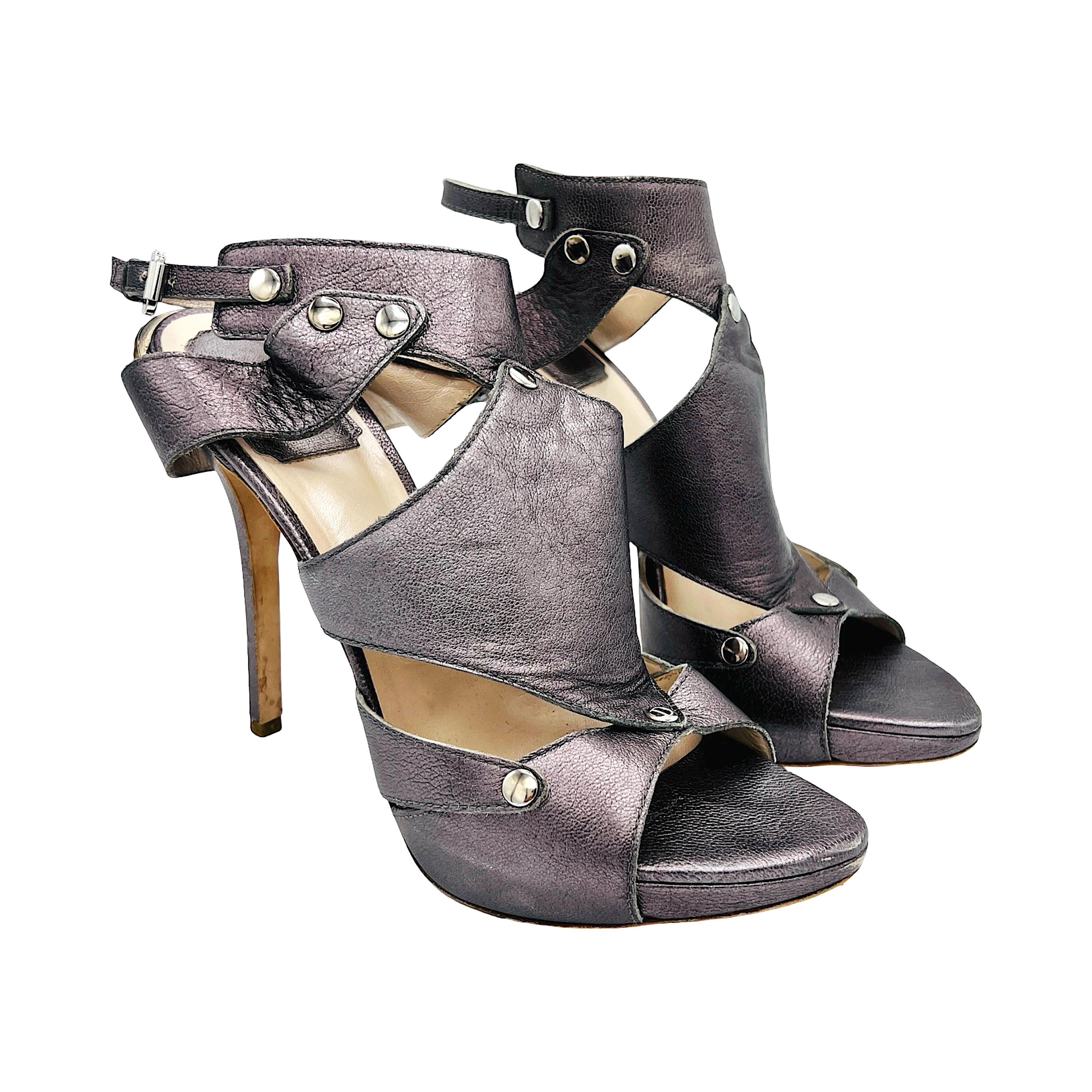 Vintage Christian Dior Gladiator Heels: Metallic Silver Leather